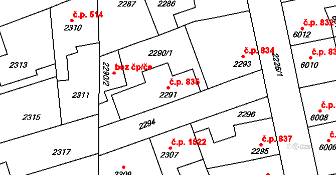 Kročehlavy 835, Kladno na parcele st. 2291 v KÚ Kročehlavy, Katastrální mapa