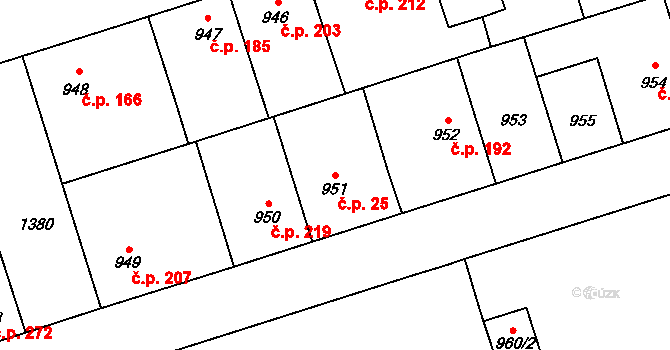 Libušín 25 na parcele st. 951 v KÚ Libušín, Katastrální mapa