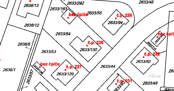 Dačice III 226, Dačice na parcele st. 2633/130 v KÚ Dačice, Katastrální mapa
