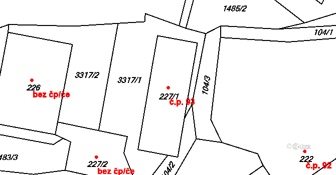 Václavice 93, Hrádek nad Nisou na parcele st. 227/1 v KÚ Václavice u Hrádku nad Nisou, Katastrální mapa