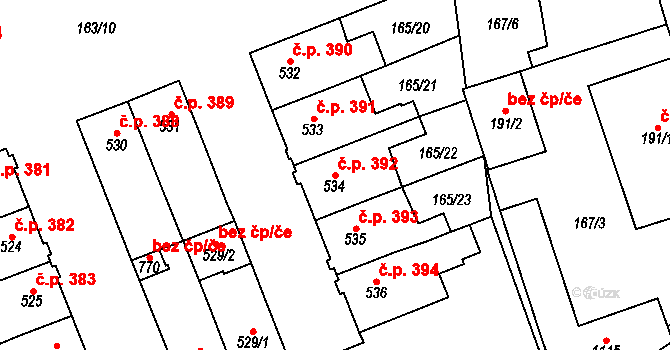 Košťany 392 na parcele st. 534 v KÚ Košťany, Katastrální mapa