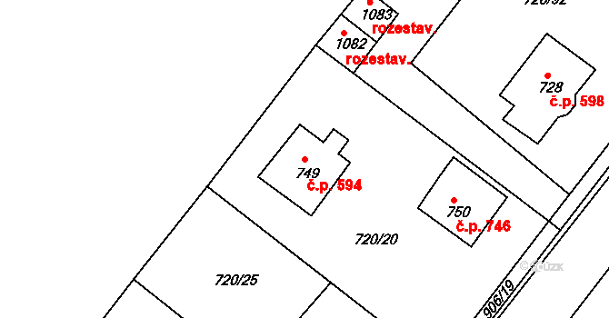 Osek 594 na parcele st. 749 v KÚ Osek u Duchcova, Katastrální mapa