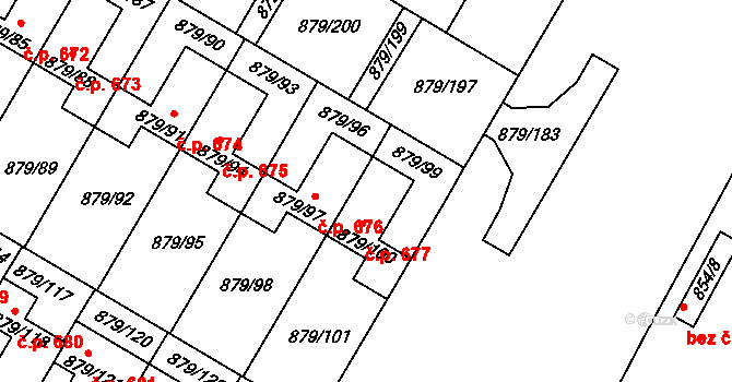 Kosmonosy 677 na parcele st. 879/100 v KÚ Kosmonosy, Katastrální mapa