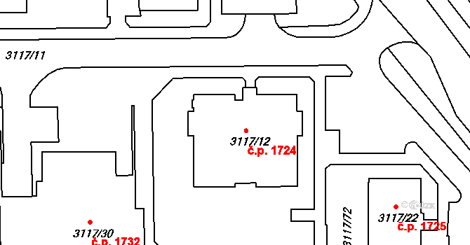 Tachov 1724 na parcele st. 3117/12 v KÚ Tachov, Katastrální mapa