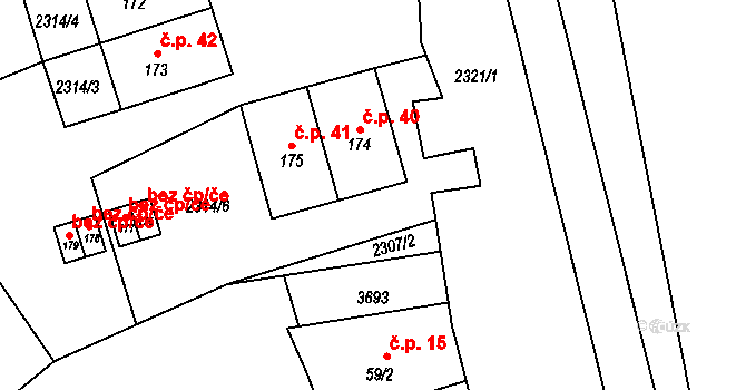 Hněvanov 40, Rožmitál na Šumavě na parcele st. 174 v KÚ Hněvanov, Katastrální mapa