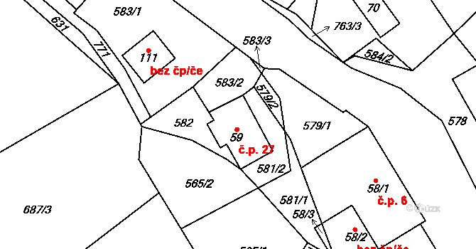 Komárov 27, Chuchelna na parcele st. 59 v KÚ Lhota Komárov, Katastrální mapa