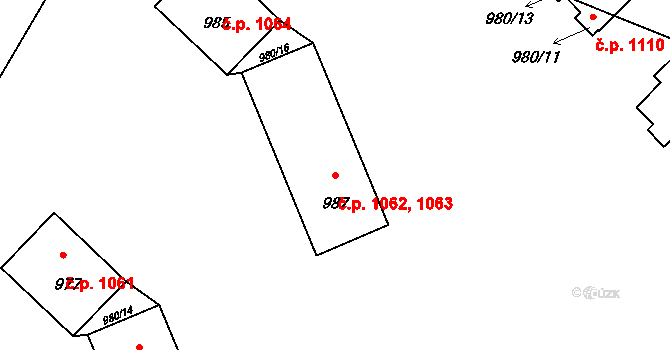 Zubří 1062,1063 na parcele st. 987 v KÚ Zubří, Katastrální mapa