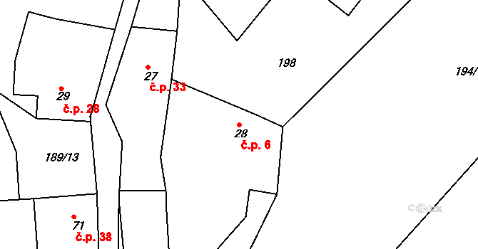 Rytířova Lhota 6, Libošovice na parcele st. 28 v KÚ Rytířova Lhota, Katastrální mapa