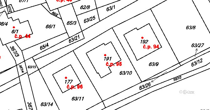 Říčky 95, Orlické Podhůří na parcele st. 191 v KÚ Říčky u Orlického Podhůří, Katastrální mapa