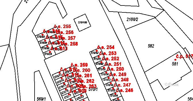 Klášterec nad Ohří 254 na parcele st. 570/62 v KÚ Klášterec nad Ohří, Katastrální mapa