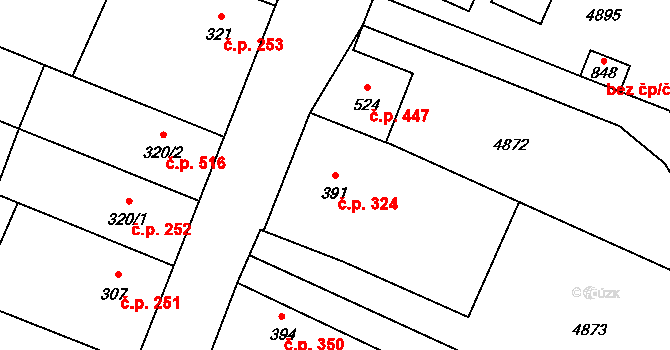 Mohelno 324 na parcele st. 391 v KÚ Mohelno, Katastrální mapa