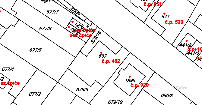 Náměšť nad Oslavou 452 na parcele st. 507 v KÚ Náměšť nad Oslavou, Katastrální mapa