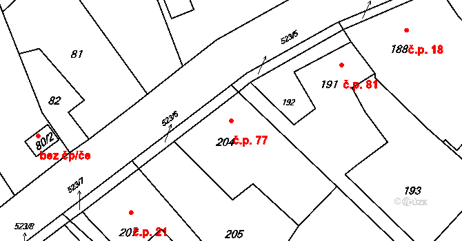 Vrbice 77, Bohumín na parcele st. 204 v KÚ Vrbice nad Odrou, Katastrální mapa