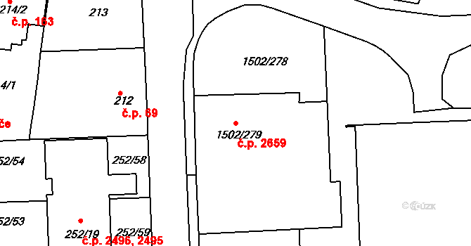Tábor 2659 na parcele st. 1502/279 v KÚ Tábor, Katastrální mapa