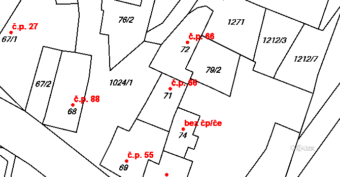 Panenský Týnec 56 na parcele st. 71 v KÚ Panenský Týnec, Katastrální mapa