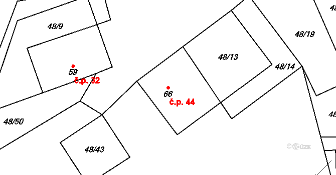 Lešov 44, Pelhřimov na parcele st. 66 v KÚ Lešov, Katastrální mapa