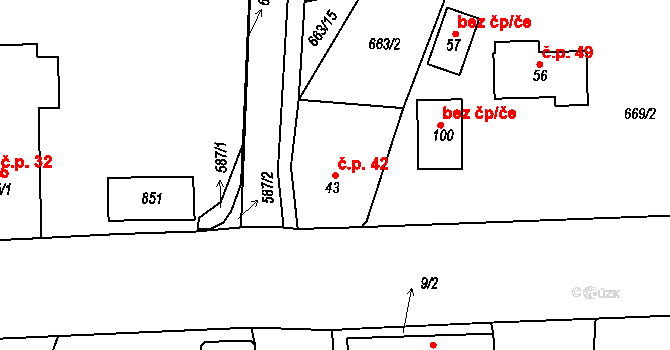 Starý Pelhřimov 42, Pelhřimov na parcele st. 43 v KÚ Starý Pelhřimov, Katastrální mapa