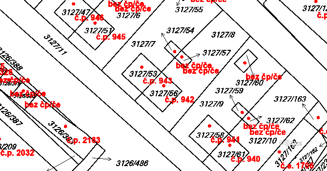 Pelhřimov 942 na parcele st. 3127/56 v KÚ Pelhřimov, Katastrální mapa