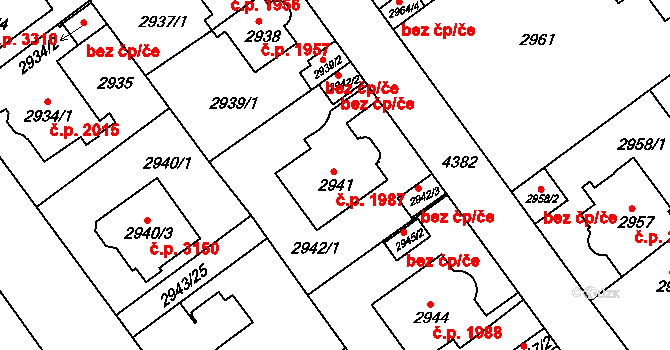 Teplice 1987 na parcele st. 2941 v KÚ Teplice, Katastrální mapa