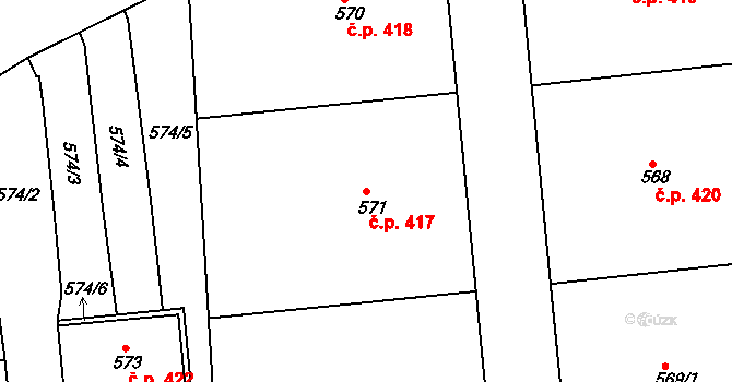 Svatava 417 na parcele st. 571 v KÚ Svatava, Katastrální mapa