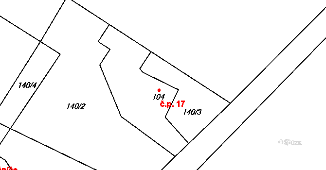 Vinary 17 na parcele st. 104 v KÚ Vinary u Smidar, Katastrální mapa