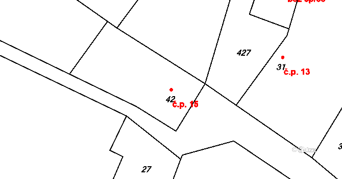 Loukovec 15 na parcele st. 42 v KÚ Loukovec, Katastrální mapa