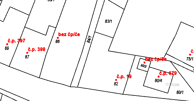 Suchdol nad Lužnicí 19 na parcele st. 82 v KÚ Suchdol nad Lužnicí, Katastrální mapa