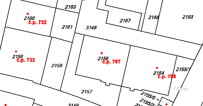 Nusle 767, Praha na parcele st. 2156 v KÚ Nusle, Katastrální mapa