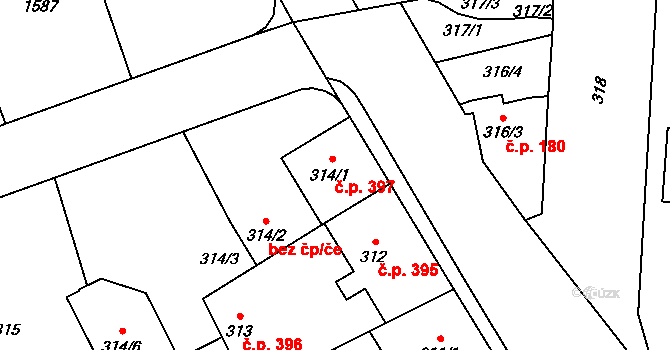 Libuš 397, Praha na parcele st. 314/1 v KÚ Libuš, Katastrální mapa