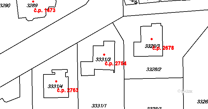 Smíchov 2754, Praha na parcele st. 3331/3 v KÚ Smíchov, Katastrální mapa
