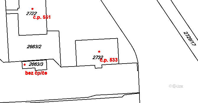 Ruzyně 533, Praha na parcele st. 2732 v KÚ Ruzyně, Katastrální mapa