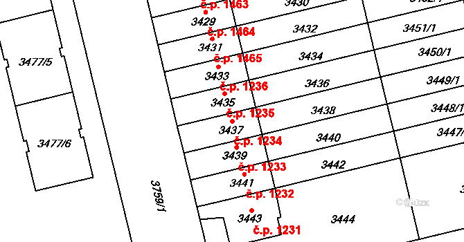 Břevnov 1234, Praha na parcele st. 3437 v KÚ Břevnov, Katastrální mapa
