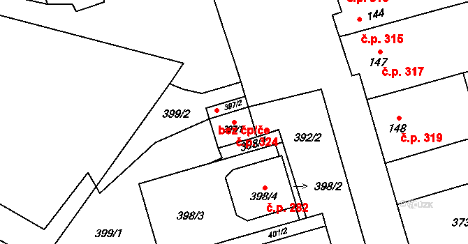 Mikulčice 324 na parcele st. 397/1 v KÚ Mikulčice, Katastrální mapa