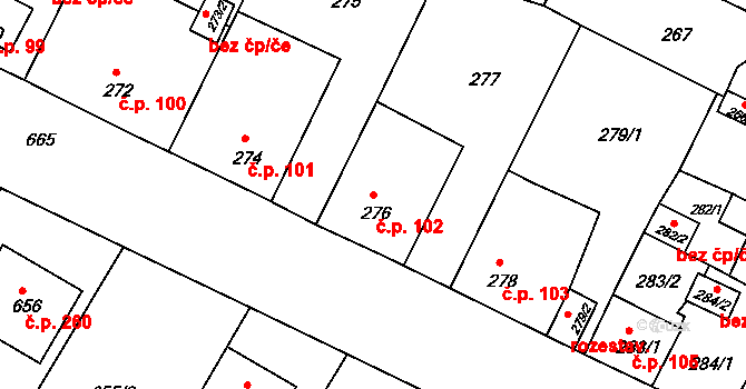 České Budějovice 3 102, České Budějovice na parcele st. 276 v KÚ České Budějovice 3, Katastrální mapa
