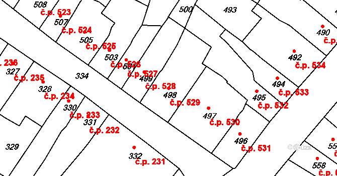 Česká Lípa 529 na parcele st. 498 v KÚ Česká Lípa, Katastrální mapa