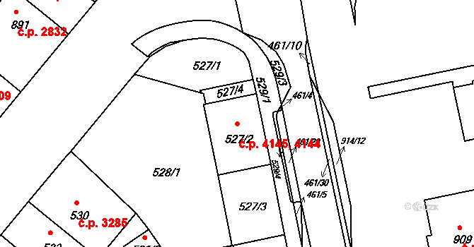 Chomutov 4144,4145 na parcele st. 527/2 v KÚ Chomutov II, Katastrální mapa