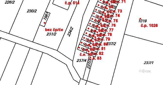 Rosice 69 na parcele st. 1219 v KÚ Rosice u Brna, Katastrální mapa