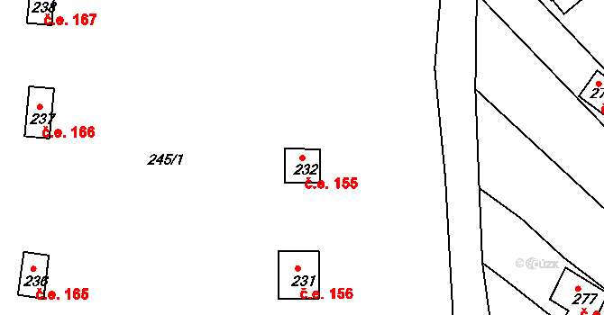 Horákov 155, Mokrá-Horákov na parcele st. 232 v KÚ Horákov, Katastrální mapa