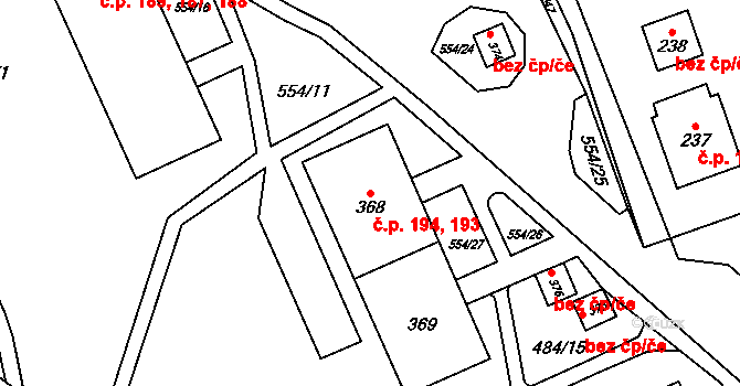 Lhotka 193,194, Česká Třebová na parcele st. 368 v KÚ Lhotka u České Třebové, Katastrální mapa