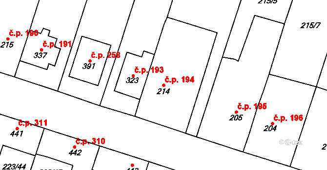 Domamyslice 194, Prostějov na parcele st. 214 v KÚ Domamyslice, Katastrální mapa