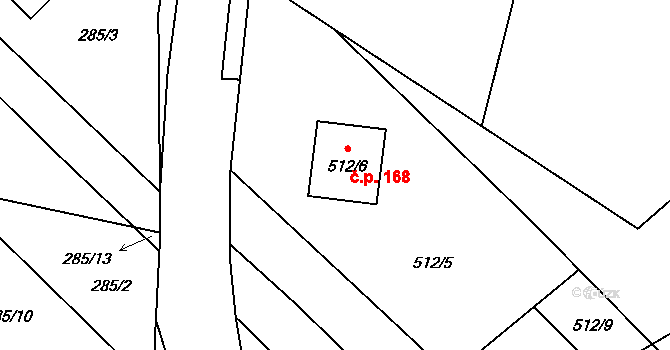 Olešník 168 na parcele st. 512/6 v KÚ Olešník, Katastrální mapa
