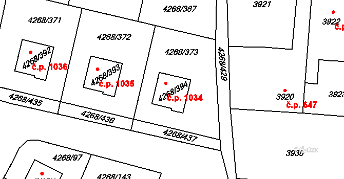 Újezd nad Lesy 1034, Praha na parcele st. 4268/394 v KÚ Újezd nad Lesy, Katastrální mapa
