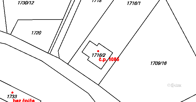 Jablunkov 1085 na parcele st. 1716/2 v KÚ Jablunkov, Katastrální mapa