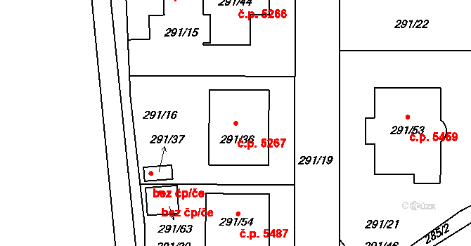 Helenín 5267, Jihlava na parcele st. 291/36 v KÚ Helenín, Katastrální mapa