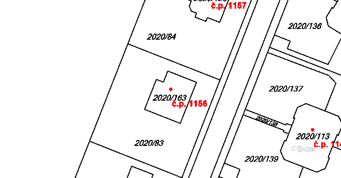 Holice 1156 na parcele st. 2020/163 v KÚ Holice v Čechách, Katastrální mapa