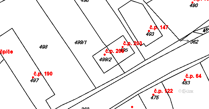 Sentice 208 na parcele st. 499/2 v KÚ Sentice, Katastrální mapa