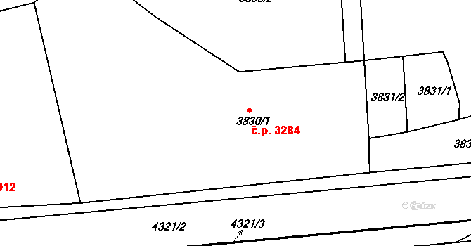 Teplice 3284 na parcele st. 3830/1 v KÚ Teplice, Katastrální mapa