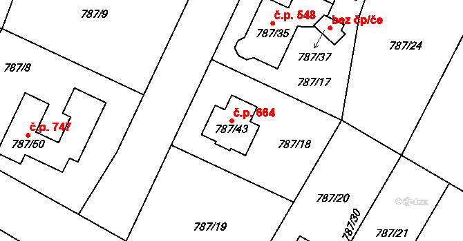 Proboštov 664 na parcele st. 787/43 v KÚ Proboštov u Teplic, Katastrální mapa