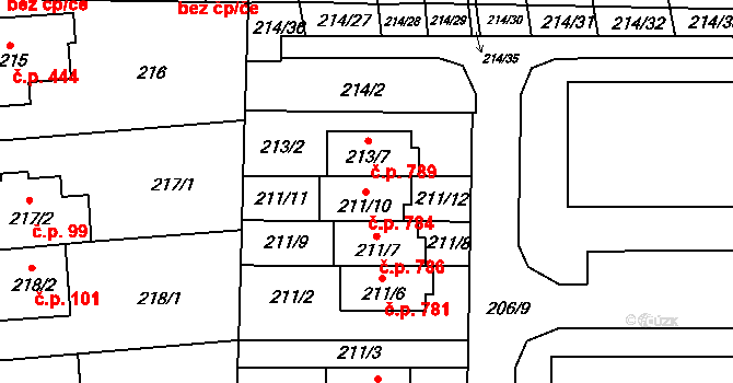 Bohunice 784, Brno na parcele st. 211/10 v KÚ Bohunice, Katastrální mapa