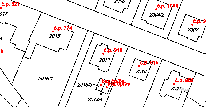 Benešov 918 na parcele st. 2017 v KÚ Benešov u Prahy, Katastrální mapa
